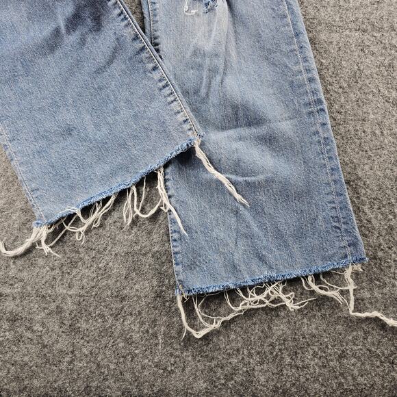 Gap Jeans Womens Sz 2 / 26 Ankle Flare Light Indigo Destroyed Raw Hem High Rise - Picture 7 of 16